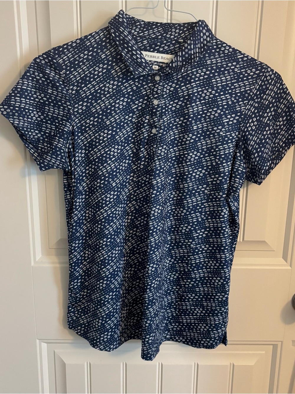 Pebble Beach Navy and White Printed Polo Size Women's M